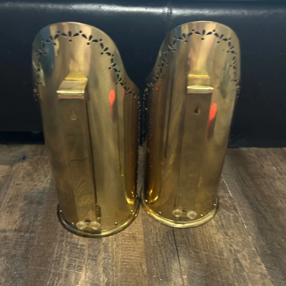 Vintage Hallmark Candles Brass Wall‎ Sconce Pair Pierced Floral Gold Tone 12